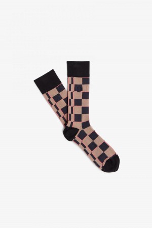 Chaussette Fred Perry Glitch Chequerboard Accessories Rose Rose Noir | FREAH15633