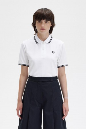 Fred Perry Shirt Fred Perry G3600 Femme Blanche Noir Noir | GFRUC36179