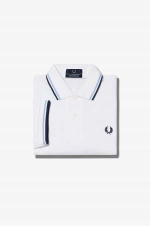 Fred Perry Shirt Fred Perry M12 Homme Blanche Bleu Marine | FREGJ52299