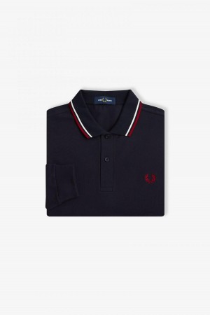 Fred Perry Shirt Fred Perry M3636 Homme Bleu Marine Blanche Rouge | FRIIZ60551