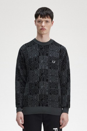 Knitwear Fred Perry Block Graphique Jumper Homme Gunmetal | FREGJ29200