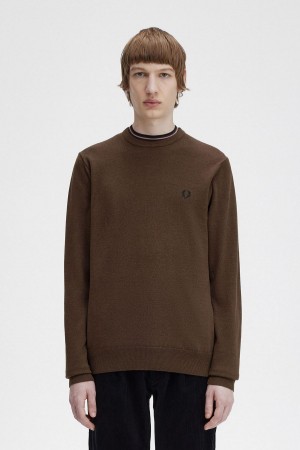 Knitwear Fred Perry Classiche Crew Neck Jumper Homme Burnt Tobacco | FRFRX80639