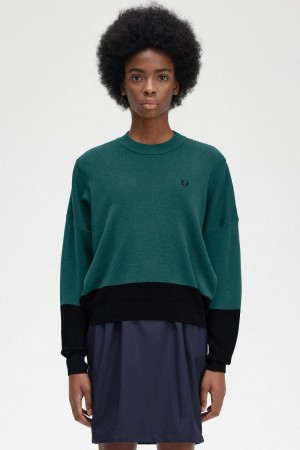 Knitwear Fred Perry Colour Block Jumper Femme Bleu | FFRUI39371