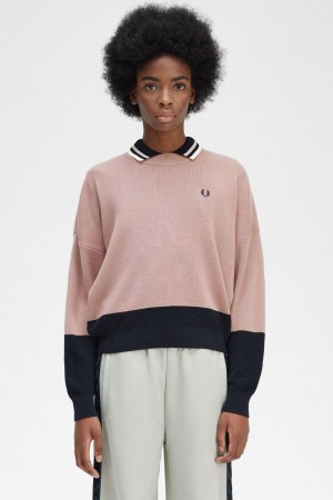 Knitwear Fred Perry Colour Block Jumper Femme Rose Rose | BFRSO97145