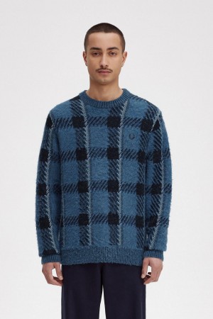 Knitwear Fred Perry Glitch Tartan Jumper Homme Bleu | QFRWA43465