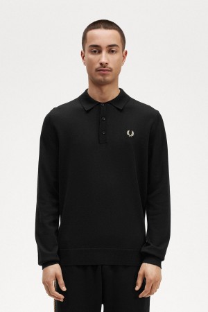 Knitwear Fred Perry Long Sleeve Tricoté Shirt Homme Noir | UFRND83042