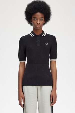 Knitwear Fred Perry Open-Tricoté Shirt Femme Noir | ZFRMJ81007