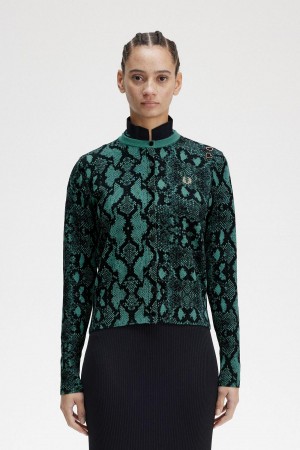 Knitwear Fred Perry Snake Print Cardigan Femme Menthe Foncé | FRJZR84993