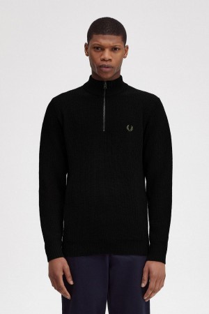 Knitwear Fred Perry Textured Half Zip Jumper Homme Noir | FRJBT96816