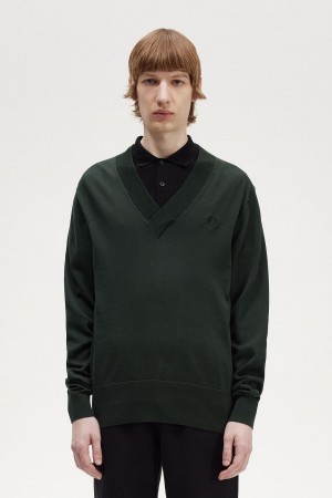 Knitwear Fred Perry V-Neck Jumper Homme Vert | FRZPD22290