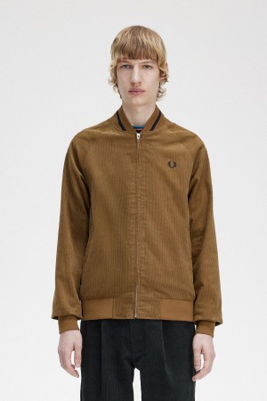 Manteaux Fred Perry Waffle Cord Tennis Bomber Homme Shaded Stone | FRXBR56990