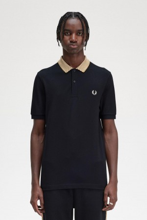 Polos Fred Perry Chequerboard Collar Polo Shirt Homme Noir | FRDFL47899