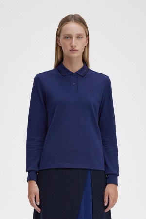 Polos Fred Perry G3636 Femme Bleu Marine Noir Noir | FREAH62250