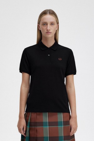 Polos Fred Perry G6000 Femme Noir Marron | FRJKU85501