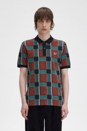 Polos Fred Perry Glitch Tartan Polo Shirt Homme Marron | EFRVG71172