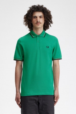 Polos Fred Perry M12 Homme Vert Vert Noir | FFRHY97655