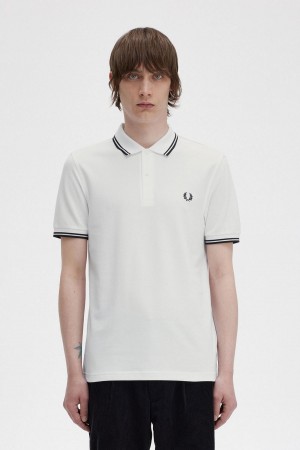 Polos Fred Perry M3600 Homme Blanche Noir Noir | YFRGT99369