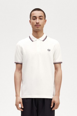 Polos Fred Perry M3600 Homme Blanche Rouge Bleu Marine | LFRSX44557