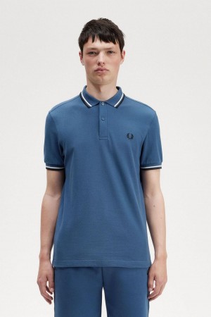 Polos Fred Perry M3600 Homme Bleu Blanche Noir | EFRVG19796