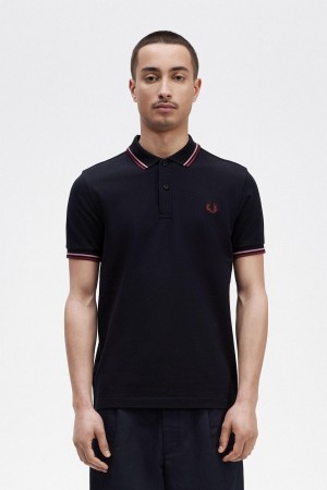 Polos Fred Perry M3600 Homme Bleu Marine Rose Rose | DFRVO97704