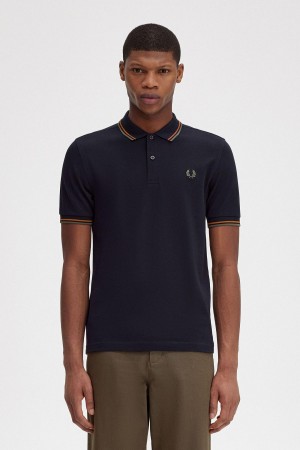 Polos Fred Perry M3600 Homme Bleu Marine Vert | FRJVR77747