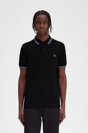 Polos Fred Perry M3600 Homme Noir Menthe Foncé | FREAH40169