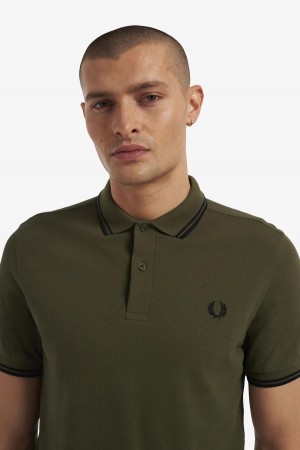 Polos Fred Perry M3600 Homme Vert Noir Noir | DFRVO64133