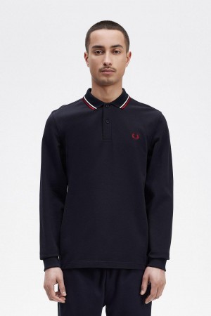 Polos Fred Perry M3636 Homme Bleu Marine Blanche Rouge | MFRHR45962