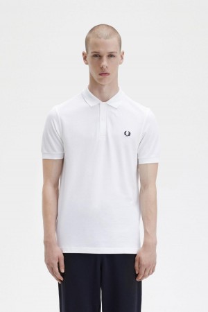 Polos Fred Perry M6000 Homme Blanche Bleu Marine | AFRWC29807