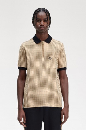 Polos Fred Perry Micro Chequerboard Polo Shirt Homme Noir | FRZDE68211