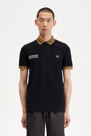 Polos Fred Perry Noongoons Leopard Print Polo Shirt Homme Noir | GFREC74806