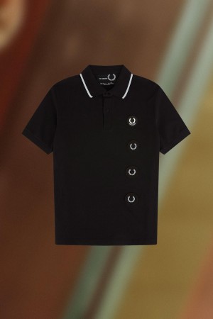 Polos Fred Perry Patch Detail Polo Shirt Homme Noir | FRXMI16691