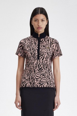 Polos Fred Perry Zebra Print Femme Rose Rose | AFRDF13190