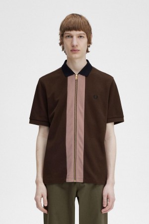 Polos Fred Perry Zip Through Polo Shirt Homme Burnt Tobacco | SFRVO45334