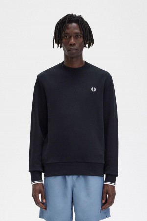 Survêtement Fred Perry Crew Neck Sweatshirt Homme Noir | FREGJ71399