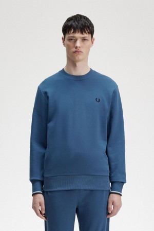 Survêtement Fred Perry Crew Neck Sweatshirt Homme Bleu | FRDYB93216