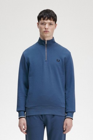 Survêtement Fred Perry Half Zip Sweatshirt Homme Bleu | FRCIF55839