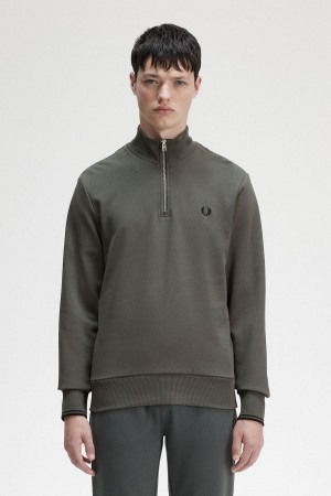 Survêtement Fred Perry Half Zip Sweatshirt Homme Vert | LFRSX48213