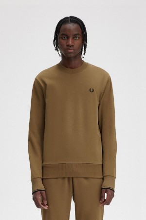 Sweats Fred Perry Crew Neck Homme Shaded Stone / Burnt Tobacco | FRCVG18419