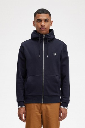 Sweats Fred Perry Encapuchonné Zip Through Homme Bleu Marine | FRNEJ22103