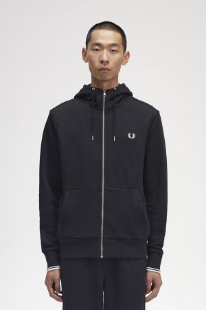 Sweats Fred Perry Encapuchonné Zip Through Homme Noir | YFRVQ28730