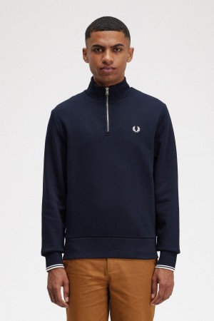 Sweats Fred Perry Half Zip Homme Bleu Marine | FRJVR85651