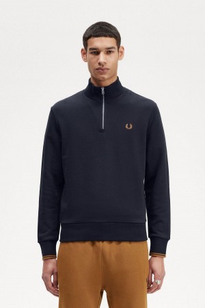 Sweats Fred Perry Half Zip Homme Bleu Marine Noir | UFRTG58899