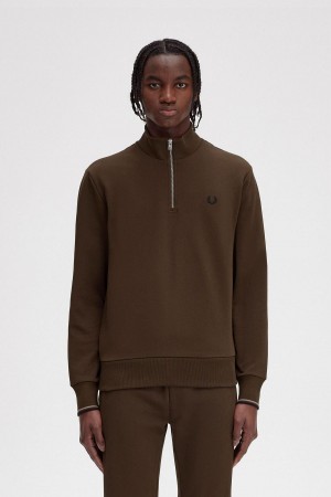 Sweats Fred Perry Half Zip Homme Burnt Tobacco | XFRGW84182