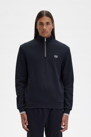 Sweats Fred Perry Half Zip Homme Noir | FFRHY16216