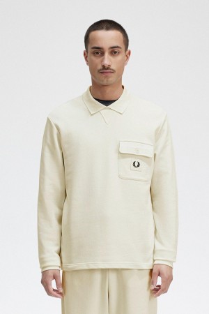 Sweats Fred Perry Long Sleeve Loopback Homme Ecru | SFRNY78458