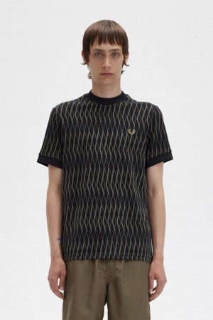 T Shirts Fred Perry Argyle Jacquard Homme Noir | GFRUC82726