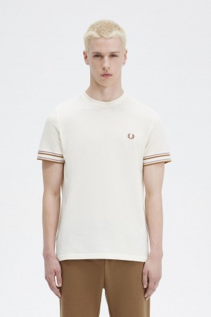 T Shirts Fred Perry Bold Tipped Piqué Homme Ecru | YFRGT18123