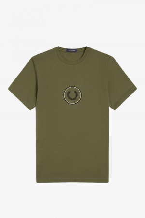 T Shirts Fred Perry Circle Branding Homme Vert Noir | TFRWZ31503