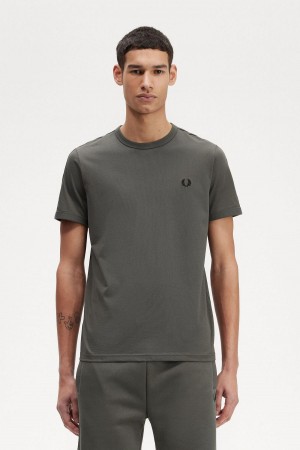 T Shirts Fred Perry Contrast Tape Ringer Homme Vert Vert | PFRER45168